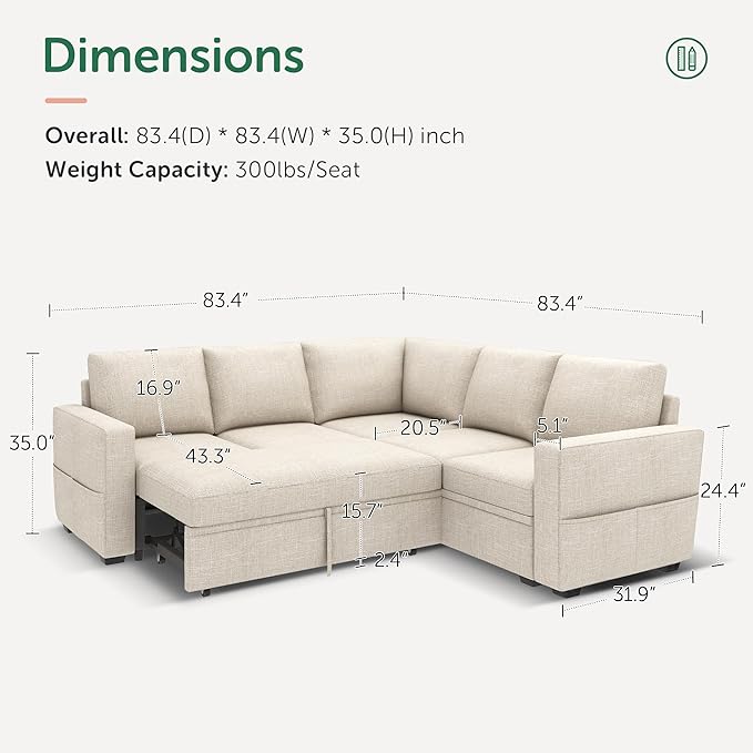HONBAY Modular Sectional Sleeper Sofa