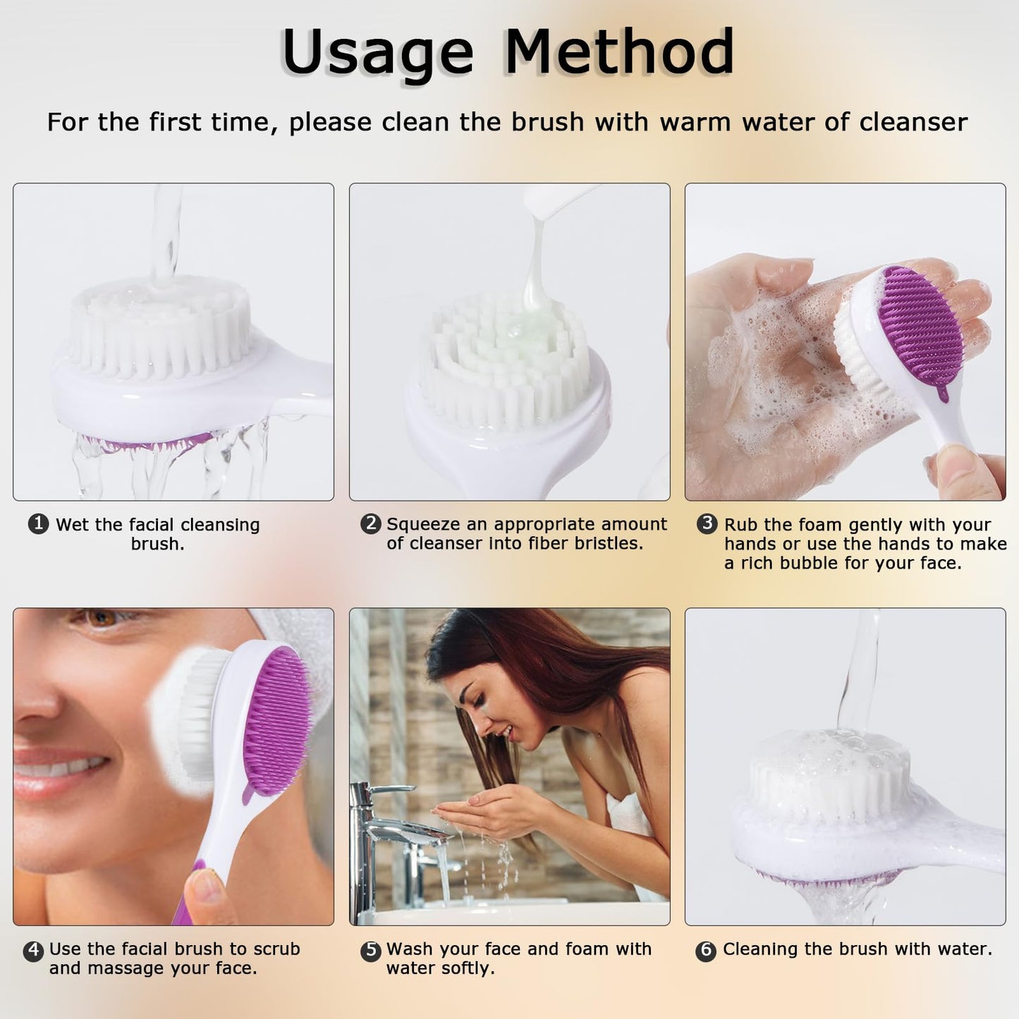 2 Pack Facial Cleansing Brush 2 in 1 for Face Exfoliation, Soft Bamboo Charcoal Microfiber Bristle Dual Face Silicone Scrubber Brush for Pore Deep Cleansing Skincare with Lid, Black+Gradient