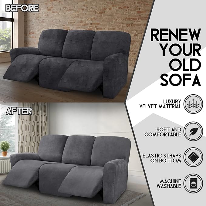 ULTICOR Velvet 8-Pieces Recliner Sofa Covers Stretch Reclining Couch Covers