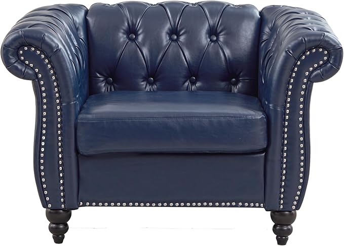 LEVNARY Chesterfield Armchair, Tufted Leather Accent Chair, Mid-Century Modern