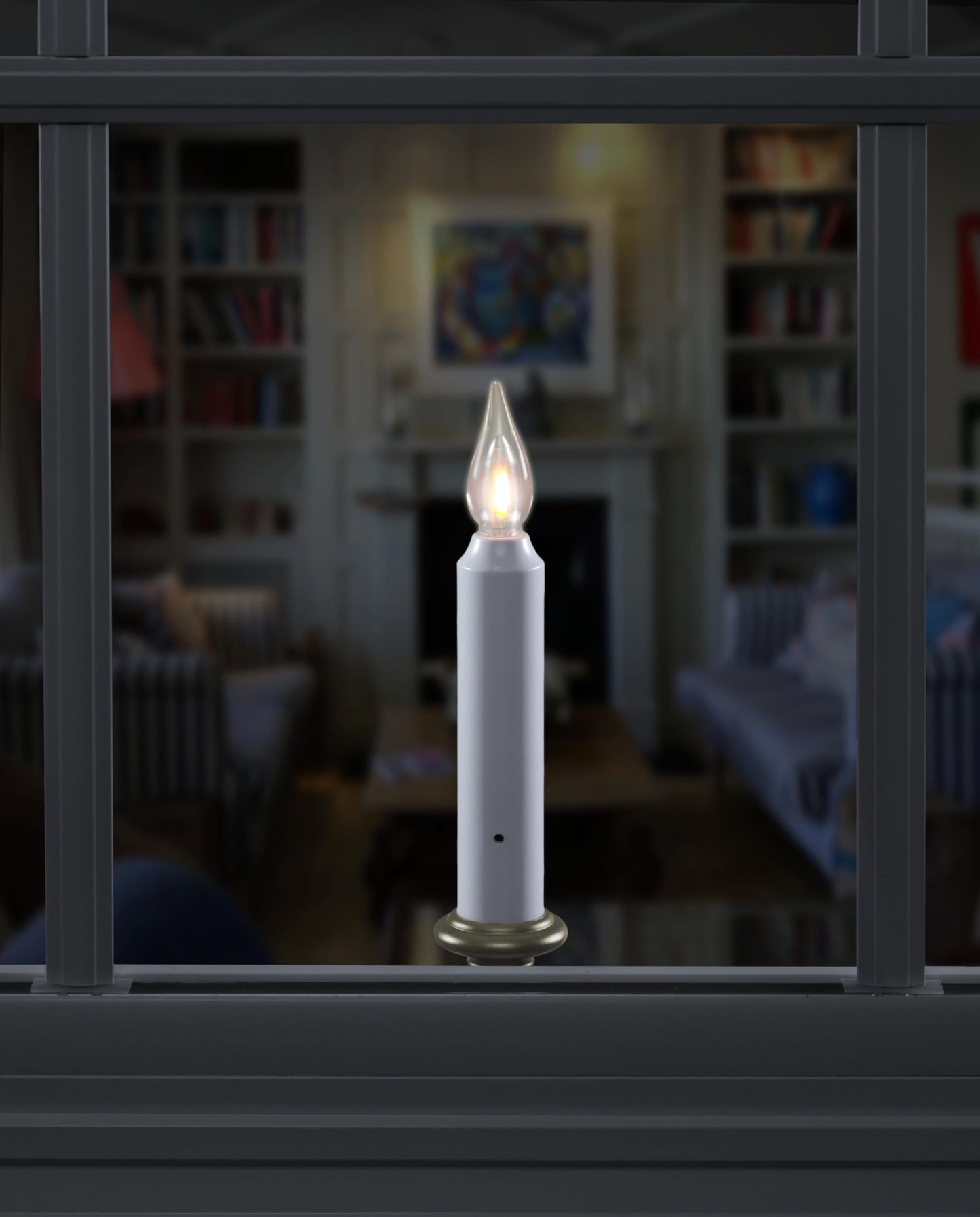 VC1820A 8.5 inch Battery Operated Vintage Filament LED Flameless Window Candle with Dusk to Dawn Timer and 3 Flame Settings, Antique Bronze/Black
