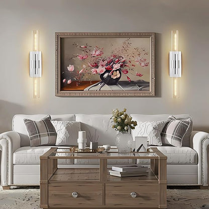 Chrome Wall Sconces, 22.8" Bathroom Sconces, Indoor Sconces Wall Lighting Up and Down, Nickel Wall Sconce Dimmable, Vanity Lights Fixtures with Tube, Glass Sconce for Bedroom, Staircase