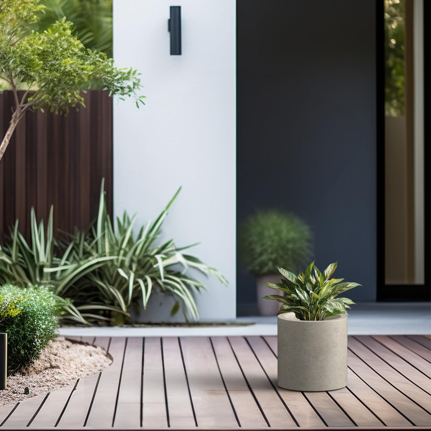 Kante 9.8" Dia Round Concrete Planter, Modern Style Large Cylindrical Plant Pot with Drainage Hole and Rubber Plug for Indoor Outdoor Patio, Weathered Concrete