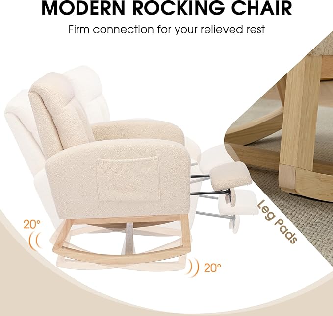 NIOIIKIT Modern Nursery Rocking Chair, Teddy Upholstered Rocking Chair