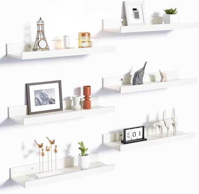 upsimples Floating Shelves for Wall, Wall Shelves for Decor Storage Set of 6