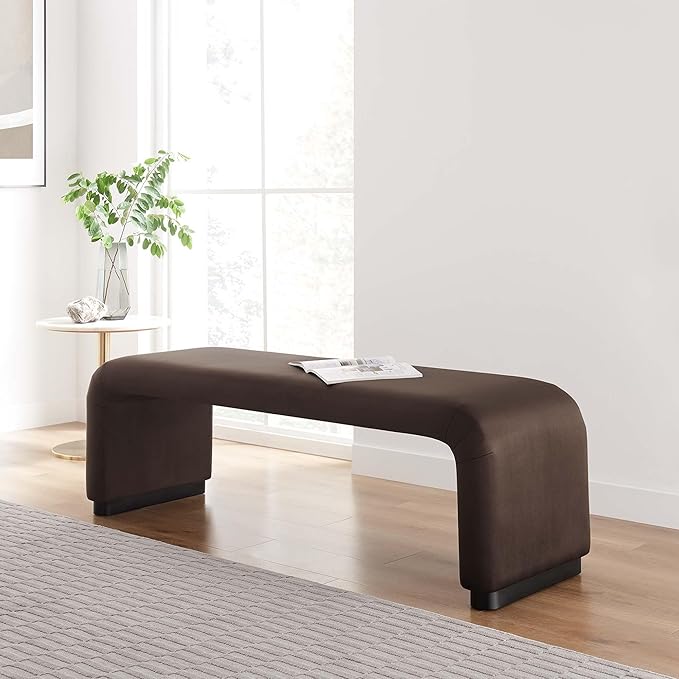 Modway EEI-6734-BLK-CHB Koda Performance Velvet Waterfall Long Bench