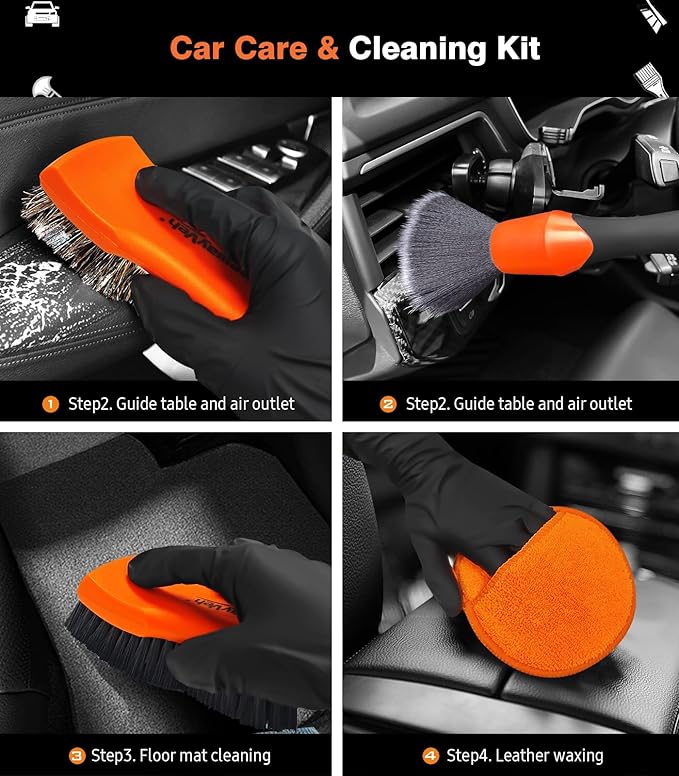 YeewayVeh 7PCS Car Interior Detailing Kit, Horse Hair Leather Brush