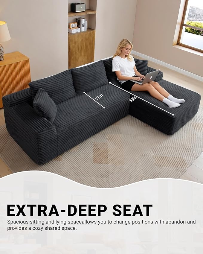 108" Cloud Sectional Couch, Modern Modular Sectional Sofa