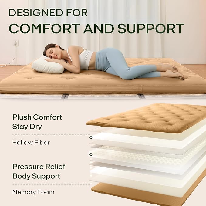 ZonLi Japanese Floor Futon Mattress Queen Size 80"x 60", 100% Cotton Cover 4''