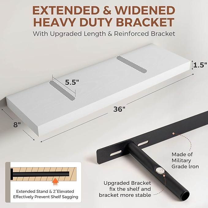 Dreamland White Floating Shelves 36 Inch Long, 8 Inch Deep Floating Shelves