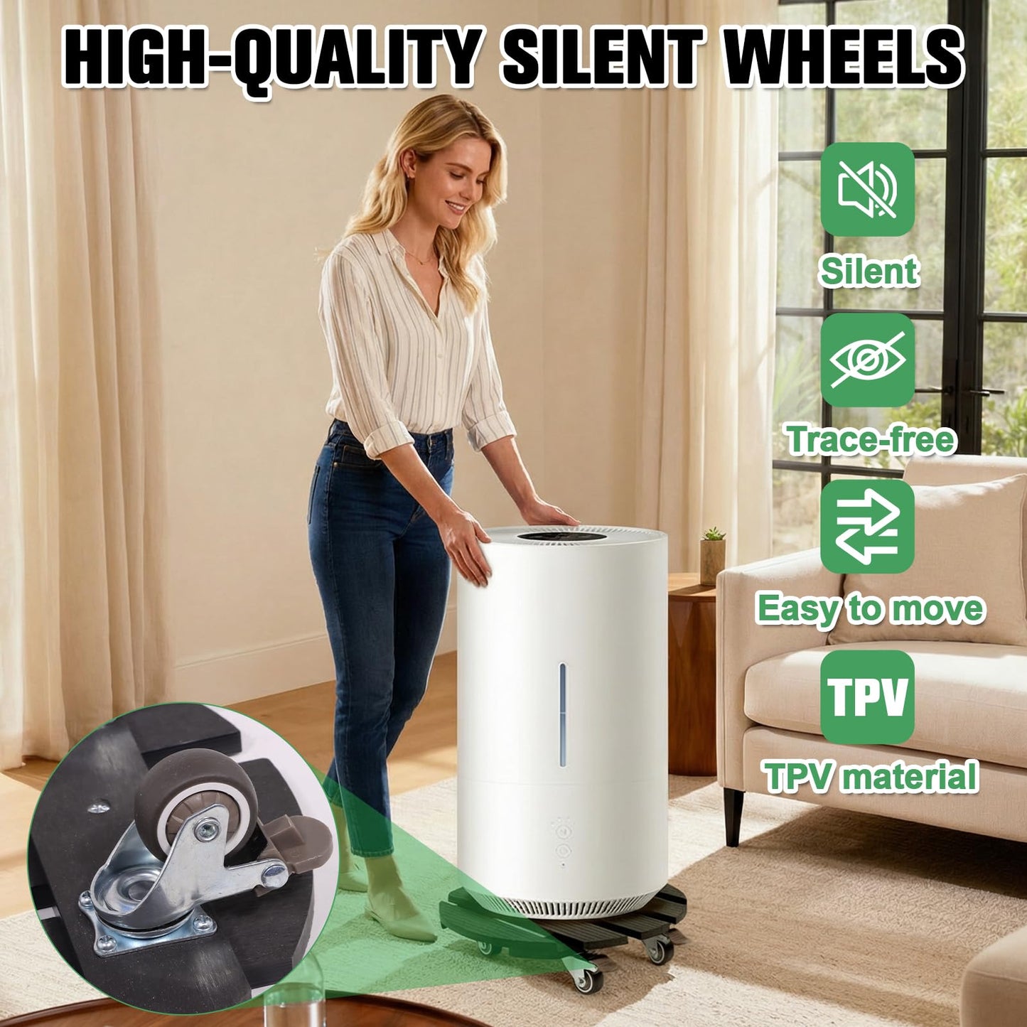 YOULITE Plant Caddy with Lockable Rubber Casters, 12 Inch Round Wood Plastic Composite Planter Stand, Heavy Duty 200 Lbs Capacity for Indoor & Outdoor Plants (Black, Round)