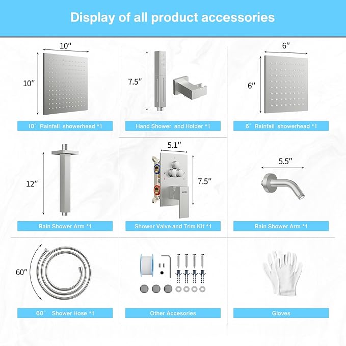 VANFOXLE Shower Faucet Set Brushed Nickel Shower System, Push Button Diverter Shower Faucet with Trim Kit, Ceiling Mount 10 Inch Shower Head Increased Thick, 6 Inch Side Shower Head, 2-in-1 Handheld