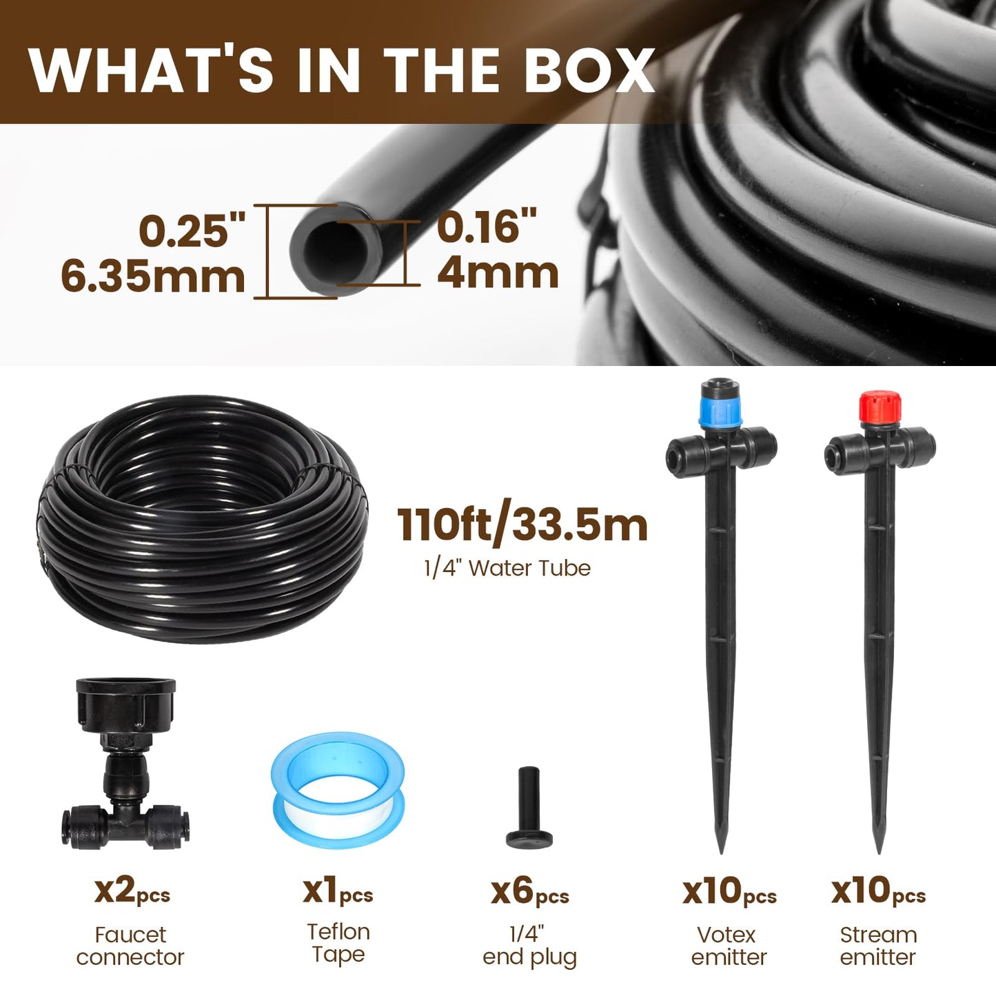 Eledom 110FT Quick-Connect Drip Irrigation Kit, Garden Watering System DIY Automatic Irrigation Equipment Set for Lawn Raised Bed Greenhouse Plant Watering with 1/4'' Tubing, Drip Emitters, Connectors