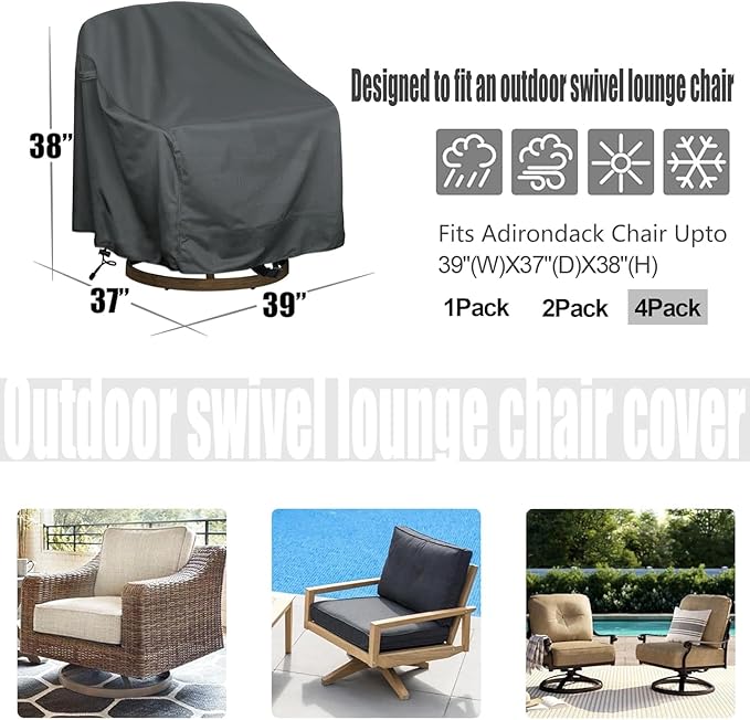 Outdoor Swivel Lounge Chair Cover 4 Pack, Waterproof Heavy Duty Outdoor Chair
