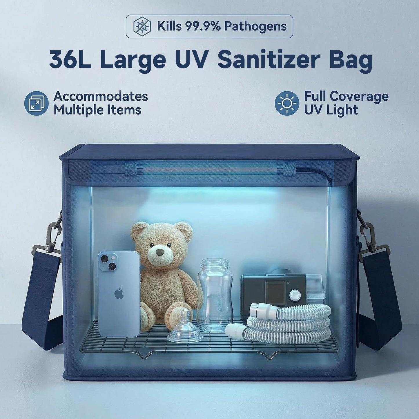 ZETAWALE UV Light Sanitizer Box Foldable Large Cleaner and Sanitizing Machine with Timer UVC Light Sanitization Bag Household for Cell Phone,Earphones,Plush Toys,Towels,Keys,Brushes and Combs（36L）