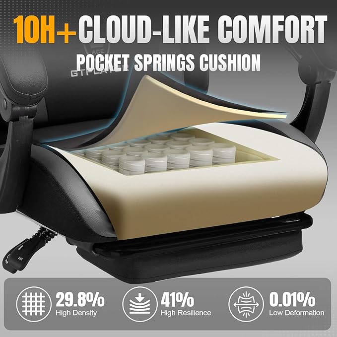 GTPLAYER Gaming Chair with Pocket Spring Cushion, Leather Office Chair with
