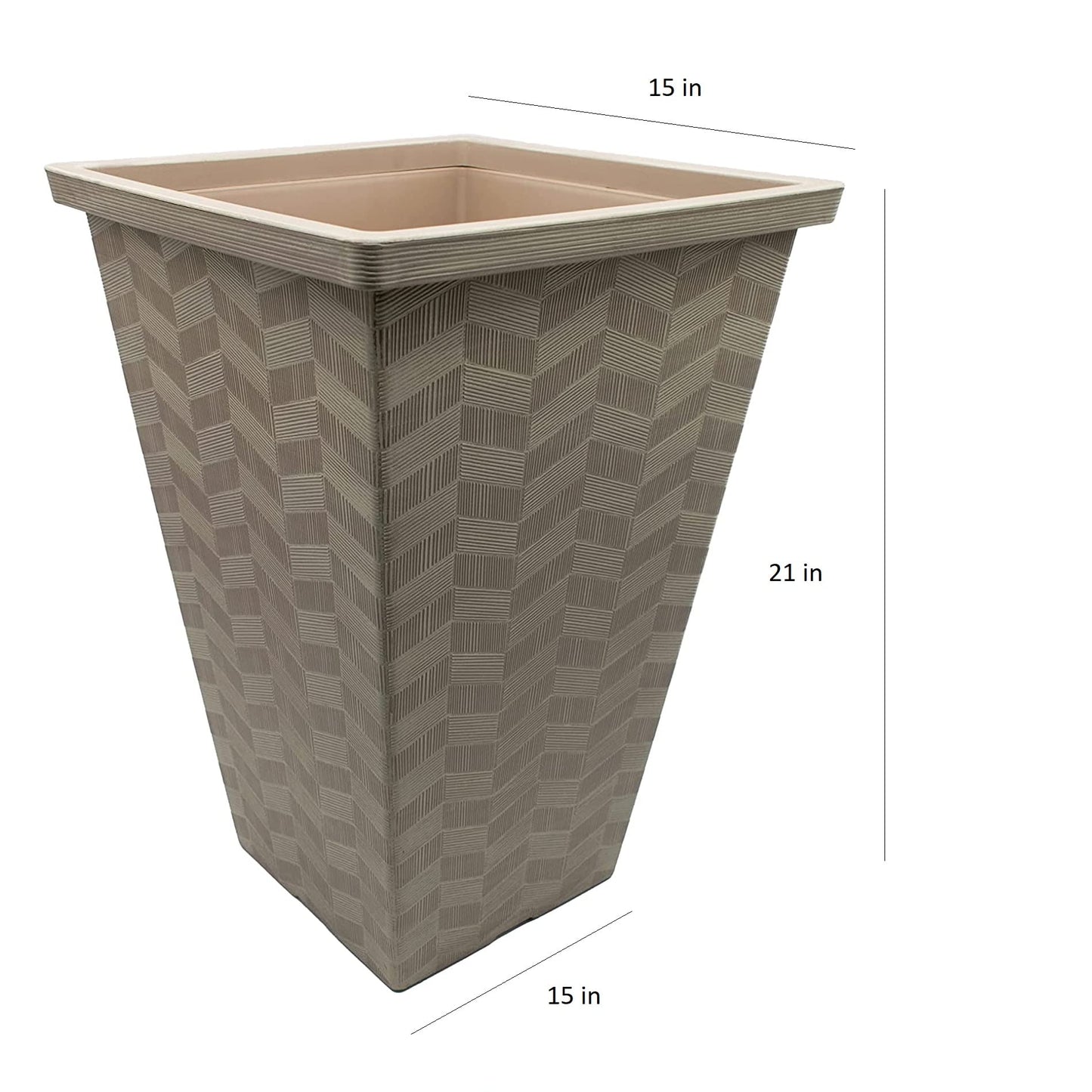 The HC Companies Borden 21" Tall Planter for Outdoor Plants - Lightweight Plastic Plant Pot with Drainage Hole and Plugs for Front Porch, Deck, Patio and Home, Maple
