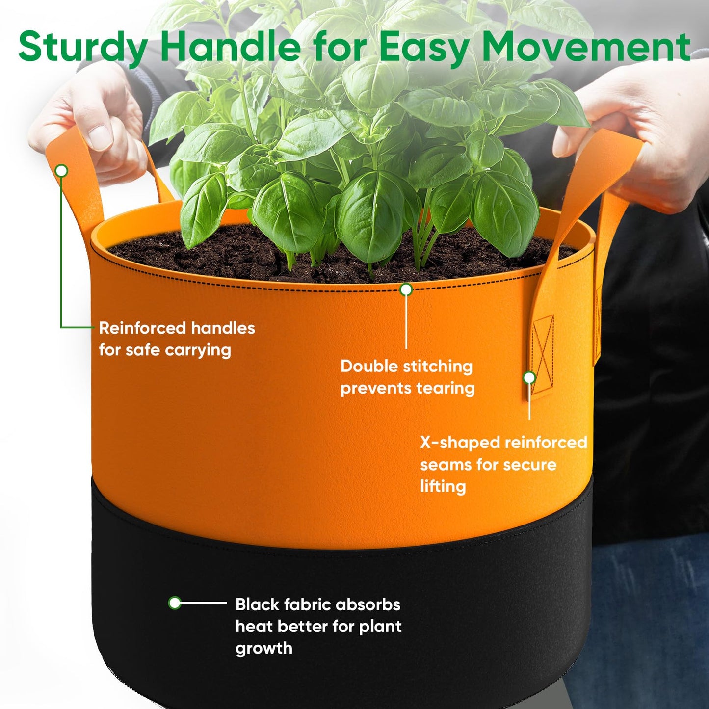 RVZHI 10 Gallon Grow Bags: 6 Pack 350G Heavy Duty Thickened Colorful Potato Grow Bags with Handles - Felt Nonwoven Garden Fabric Bags Gardening Pots for Vegetable Fruit Flowers Herbs Tomato Growing