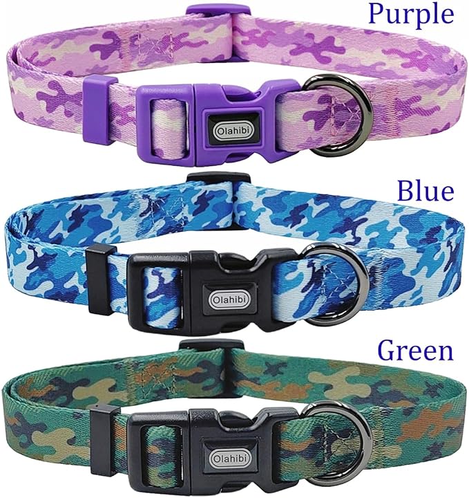 Dog Collar Leash Set, Camouflage Pattern, Polyester Material, Adjustable Collar and 5ft Matching Leash, for Puppy Dogs.(XS, Blue Camo)