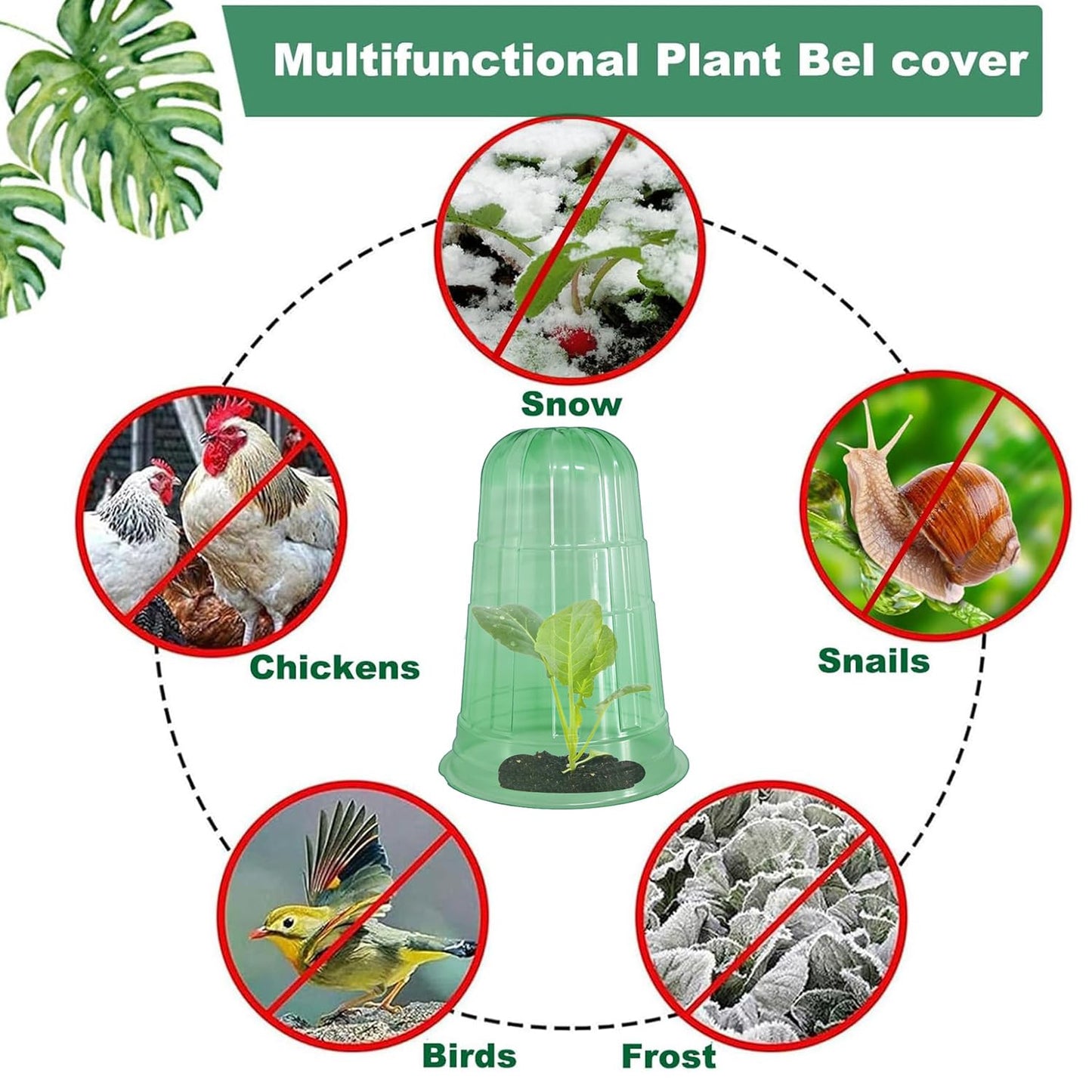 JUSUFU 10 Pack Garden Cloches for Plants, Reusable Bell Plant Protector, Garden Protection from Animals Snails Birds Chickens Insect, 9.85" H X 7.3" D (Green)