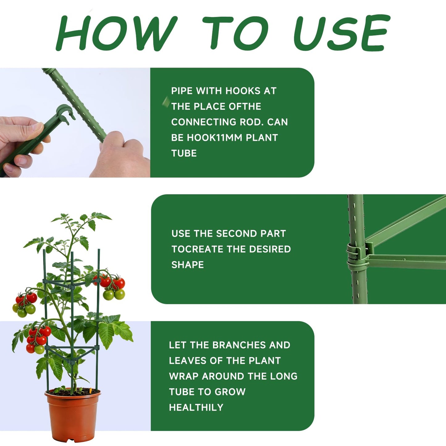 100pcs Garden Stakes Arms for Tomato Cage, TomatoTrellis Connectors, Attach 0.63 Inch Dia Tomato Stakes Connector and Plant Stick Supports, 11.8in Plastic Connecting Rod (16mm，No Stake)