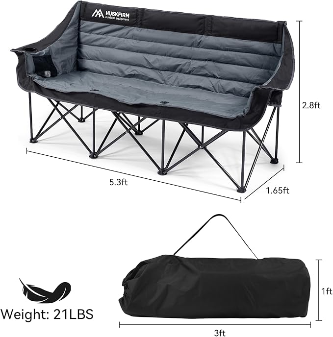 Huskfirm 3 Person Camping Chairs Folding Double Camping Chair Portable