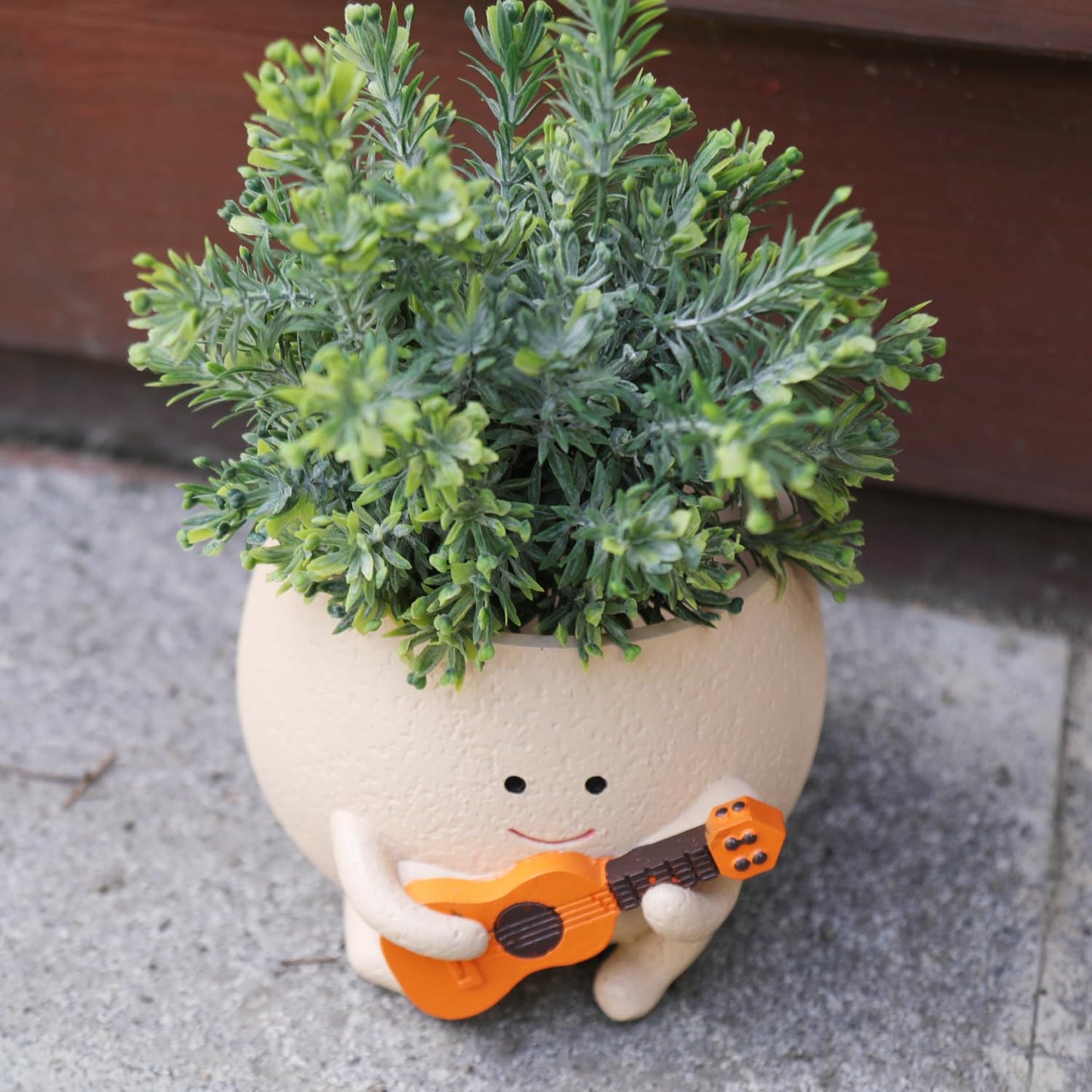 QIAOLY Planter Pot with Drainage Hole Cute Resin Head Planters for String of Pearls Plant Live Unique Guitar Succulent Pots for Indoor Outdoor Plants Gift IdeaI for Christmas (Large)