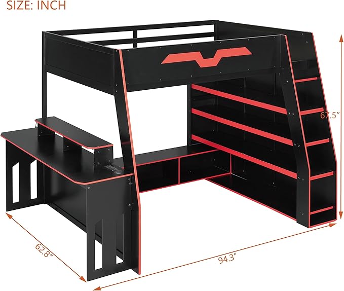 Full Size Wood Esports Loft Bed