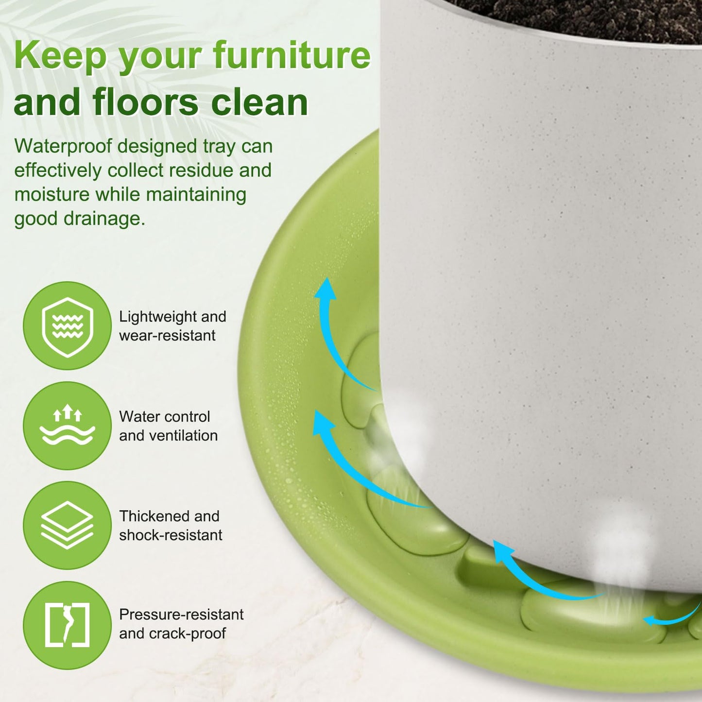 M METERXITY 2-Pack Plant Saucer, 7.4 Inch/ 18.8cm Plastic Plant Trays Thicker for Pots/Indoor/Outdoor/Water Drainage and Protection, Flowerpot Drip Tray [Apple Green]