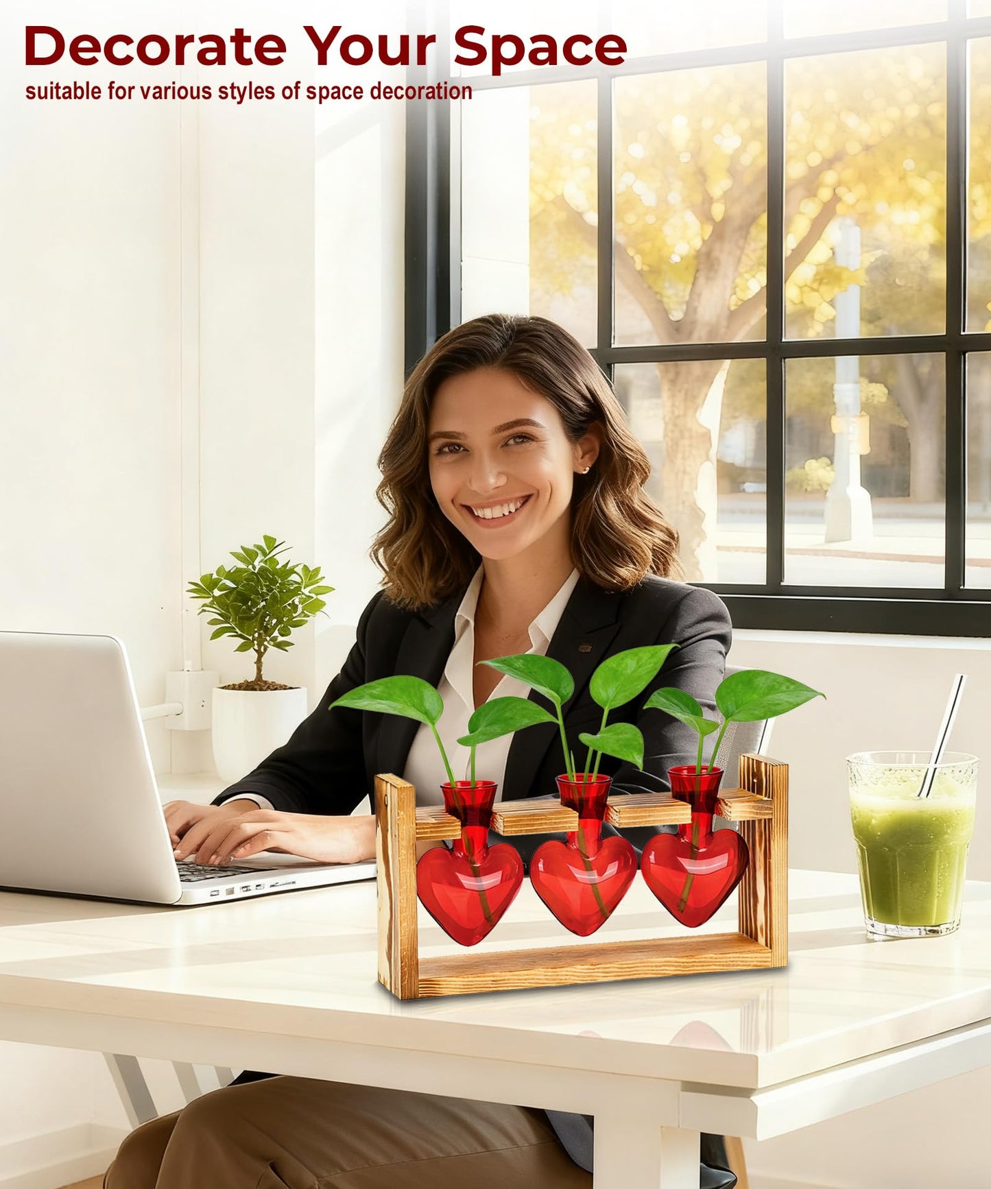 Nacome Plant Terrarium Propagation Stations: Mothers Day Gifts for Mom Plant Lovers Women Wife Daughter - 3 Bulb Glass Vase with Wooden Stand Tabletop for Hydroponics Garden Home Wall Decor(Red)