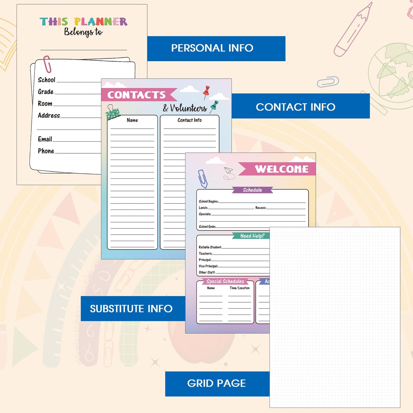 Undated Teacher Planner - Teacher Planners 8.5 x 11, Teachers Lesson Plan Book, Teachers Lesson Planner 2026-2027 with Stickers and Inner Pocket