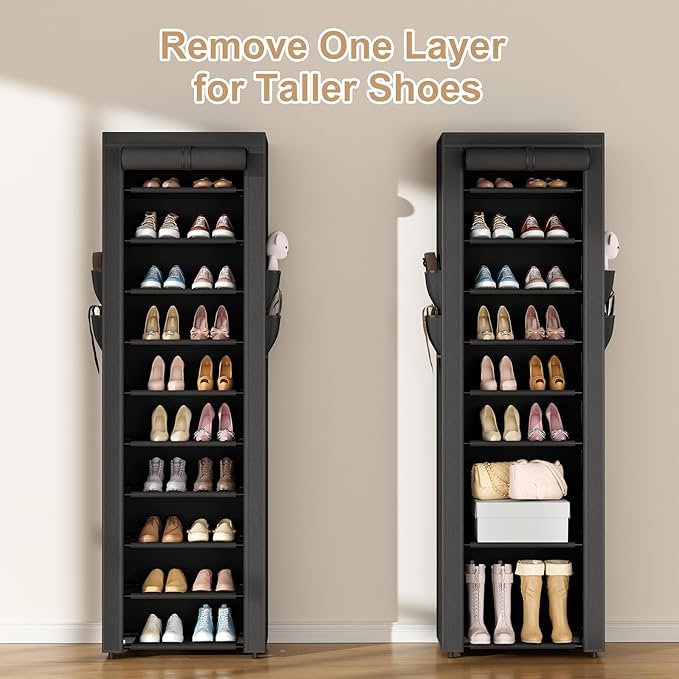 ROJASOP Shoe Rack with Covers 10 Tier Large Shoe Organizer Tall Shoe Closet