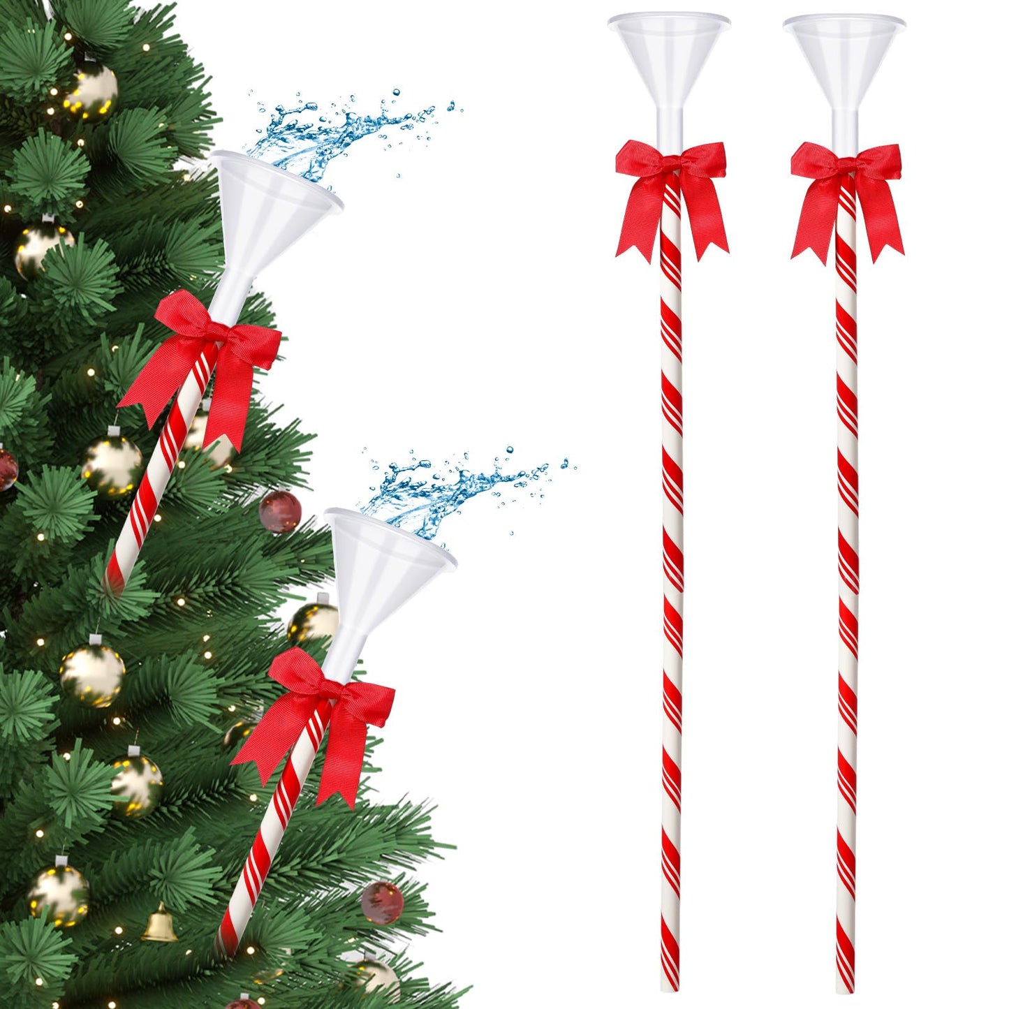 4 Pcs 40 Inch Christmas Tree Watering Funnel Reusable Xmas Tree Funnel Waterer Red and White Striped Christmas Watering System Longer Spout Xmas Device for Indoor and Outdoor Plants