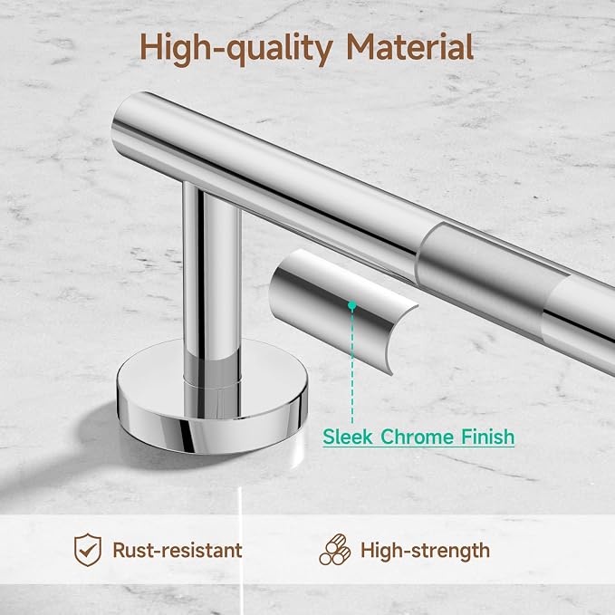 USHOWER Polished Chrome Bathroom Accessories Set, 24-Inch Towel Bar Set Wall Mounted, Durable SUS304 Stainless Steel Bathroom Hardware Set, 8-Piece