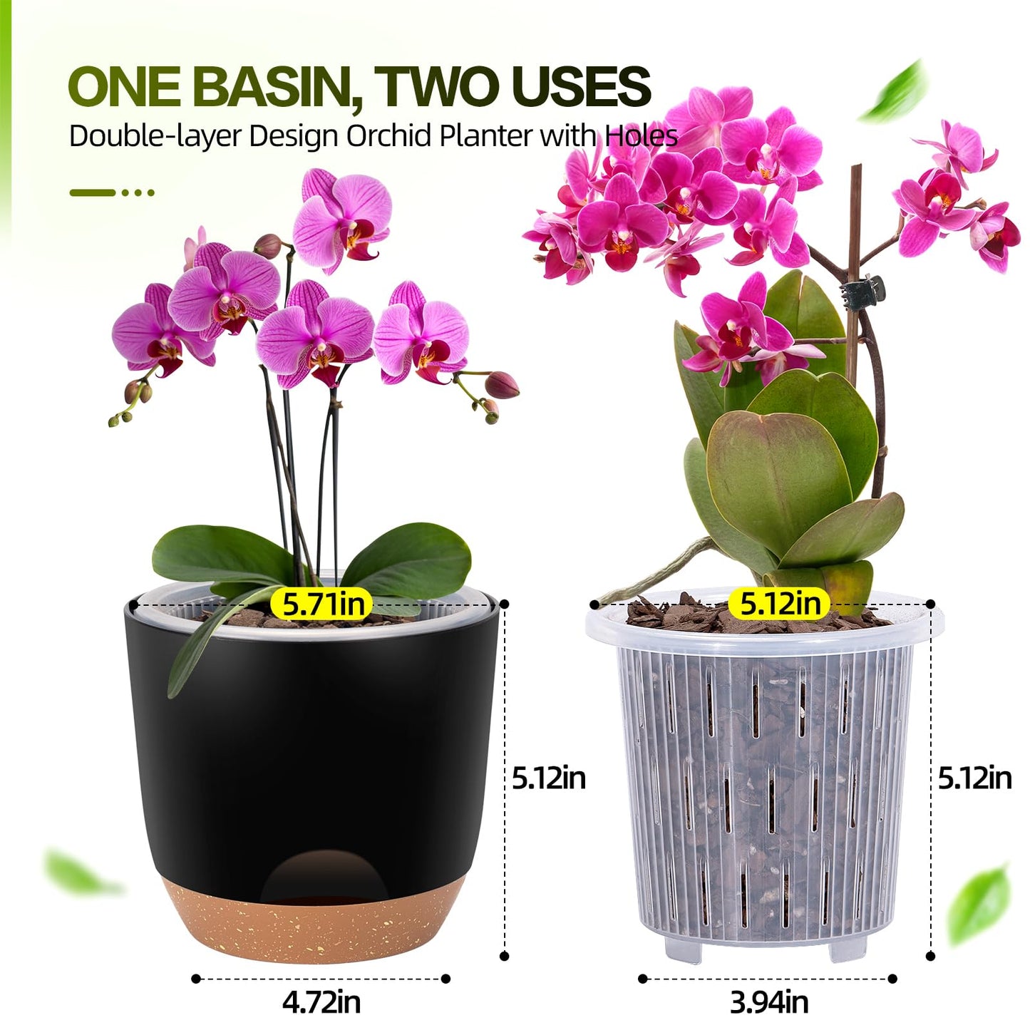 Sxueg Self Watering Orchid Pots for Indoor Plants,5.8 Inch Macetas para Orqudeas,Flower Pots for Indoor Plants with Holes(Black)