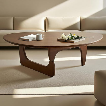 Solid Wood Triangle Coffee Table,Unique Mid Century Modern Oval Coffee Table,Irregular Geometric Tea Tables for Home Living Room with Wooden Tabletop and Reinforced Legs Walnut 43" L x 31" W x 16" H