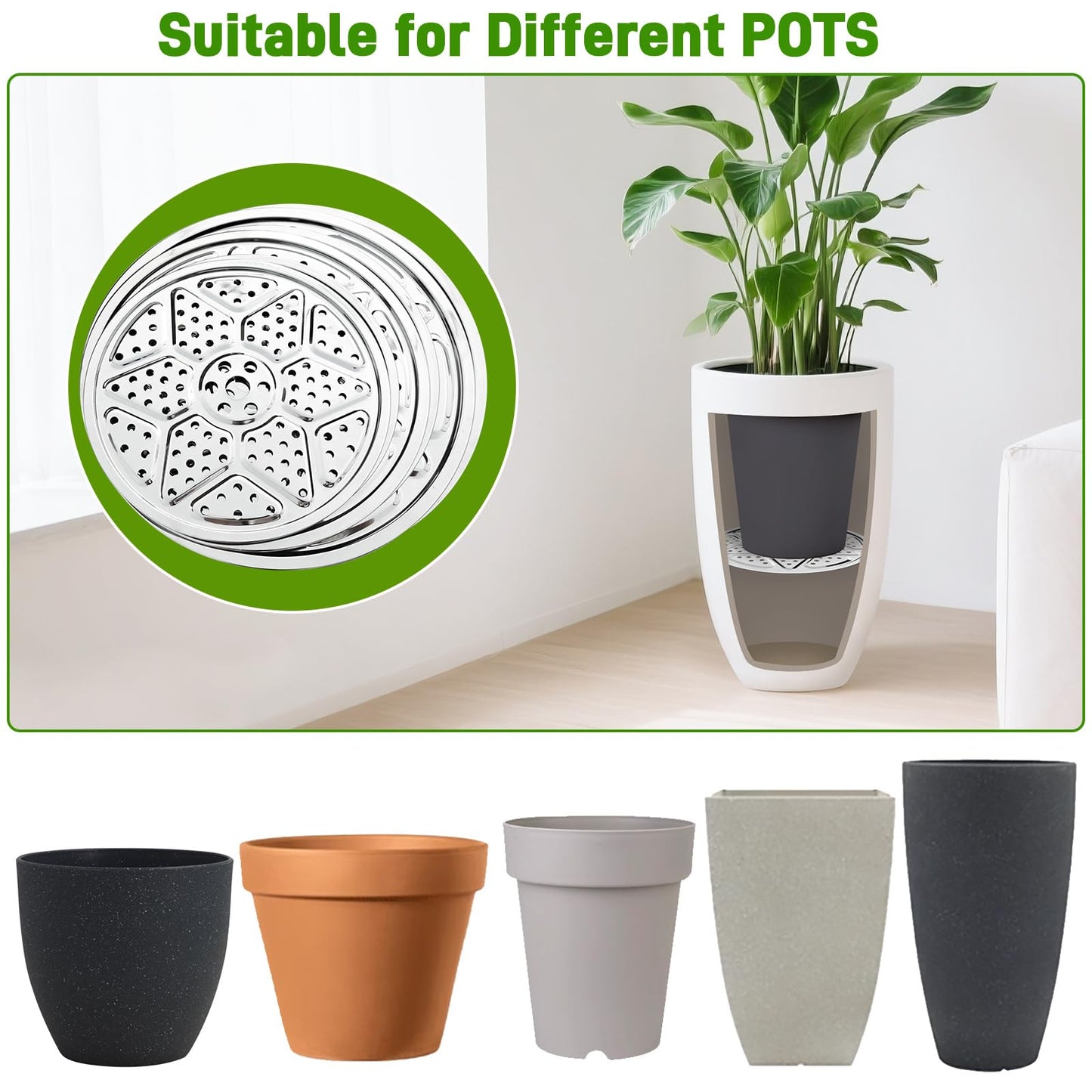 6-Pack 10/11/13-Inch Round Planter Insert, Planter Inserts for large Pots with Drainage Holes, Use Less Potting Soil, Plant Risers for Inside Pots for Tall or Short Planters for Indoor & Outdoor Use