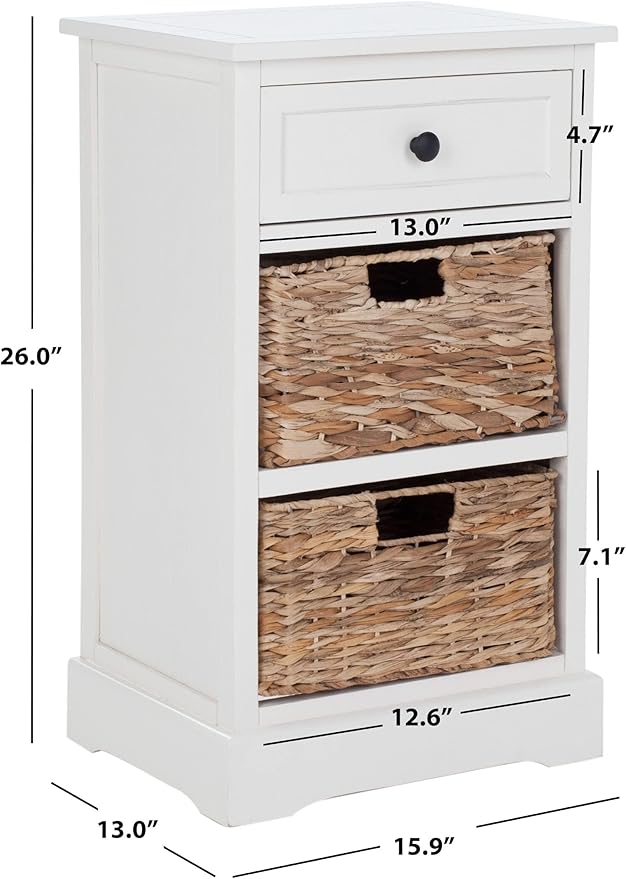 BOWERY HILL Transitional Wood Side Table, Distressed Cream Finish, Compact