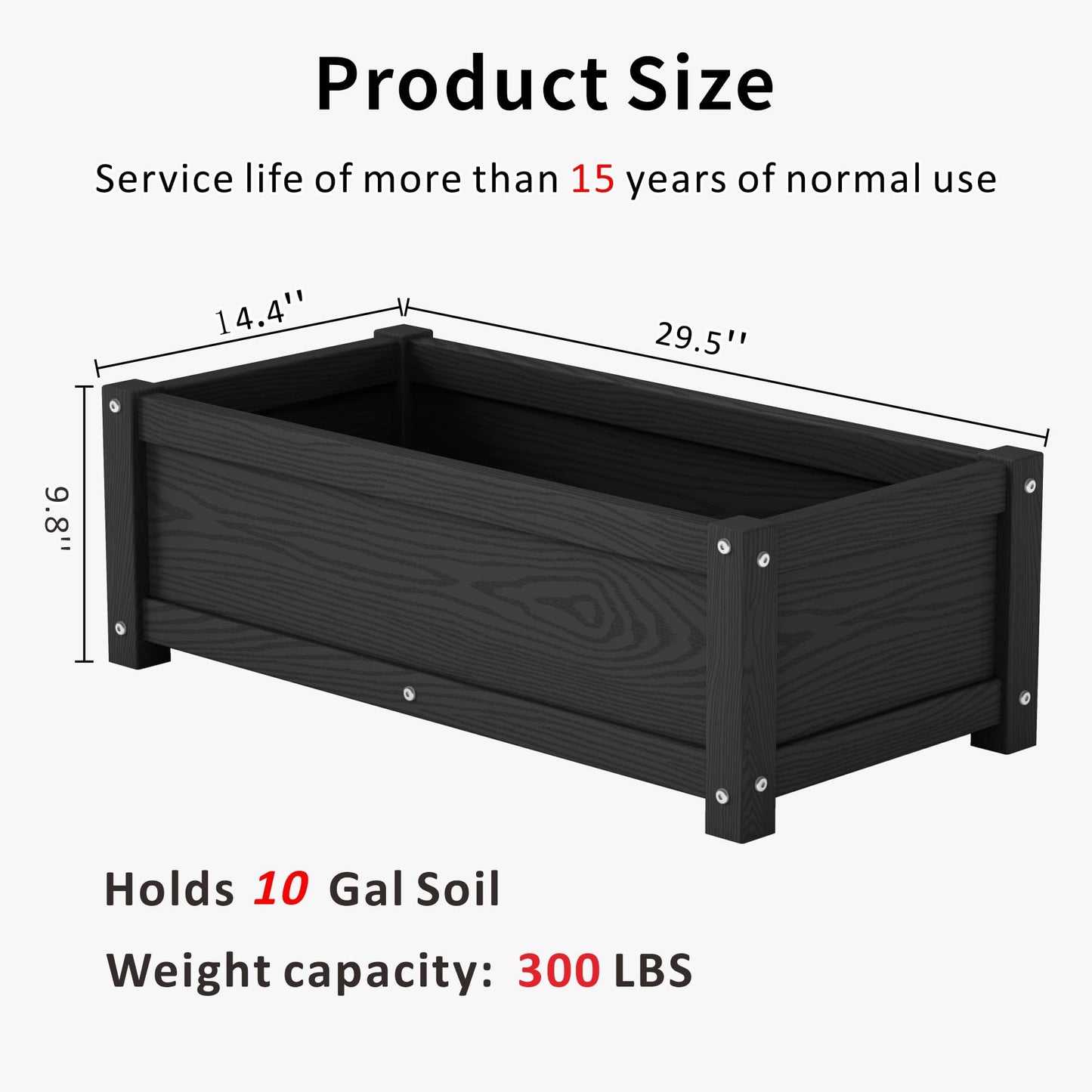 KETOYARK HDPE Raised Planter Box Outdoor,Rot-Resistant and Non-Cracking,Small Raised Beds for Gardening 29.5 * 14.4 * 9.8 in for Yard,Lawn,Outdoor Planter Boxes Rectangle with Drainage Holes Black