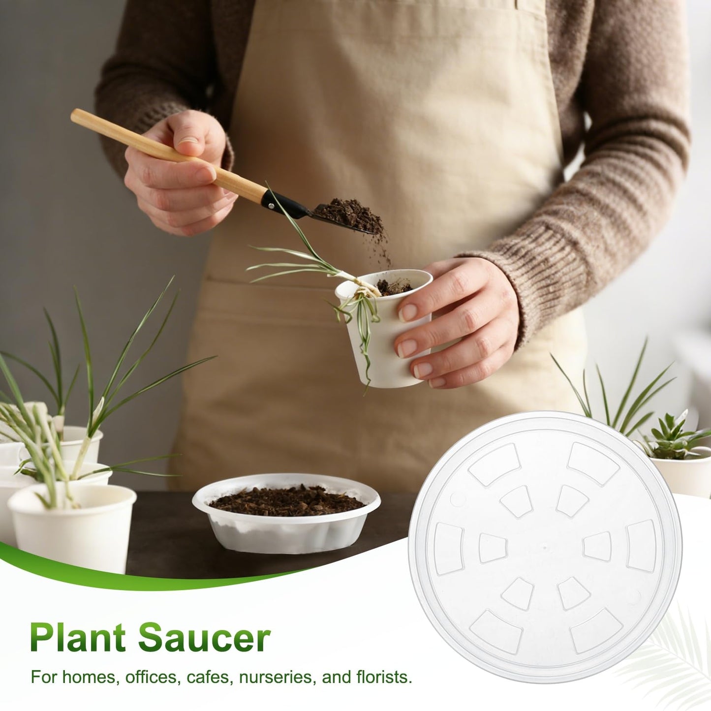 M METERXITY 4-Pack Plant Saucer, 7.09 Inch/18 cm Plastic Plant Trays Thicker for Water Drainage and Protection/Pots/Indoor/Outdoor, Flowerpot Drip Tray [Transparent]
