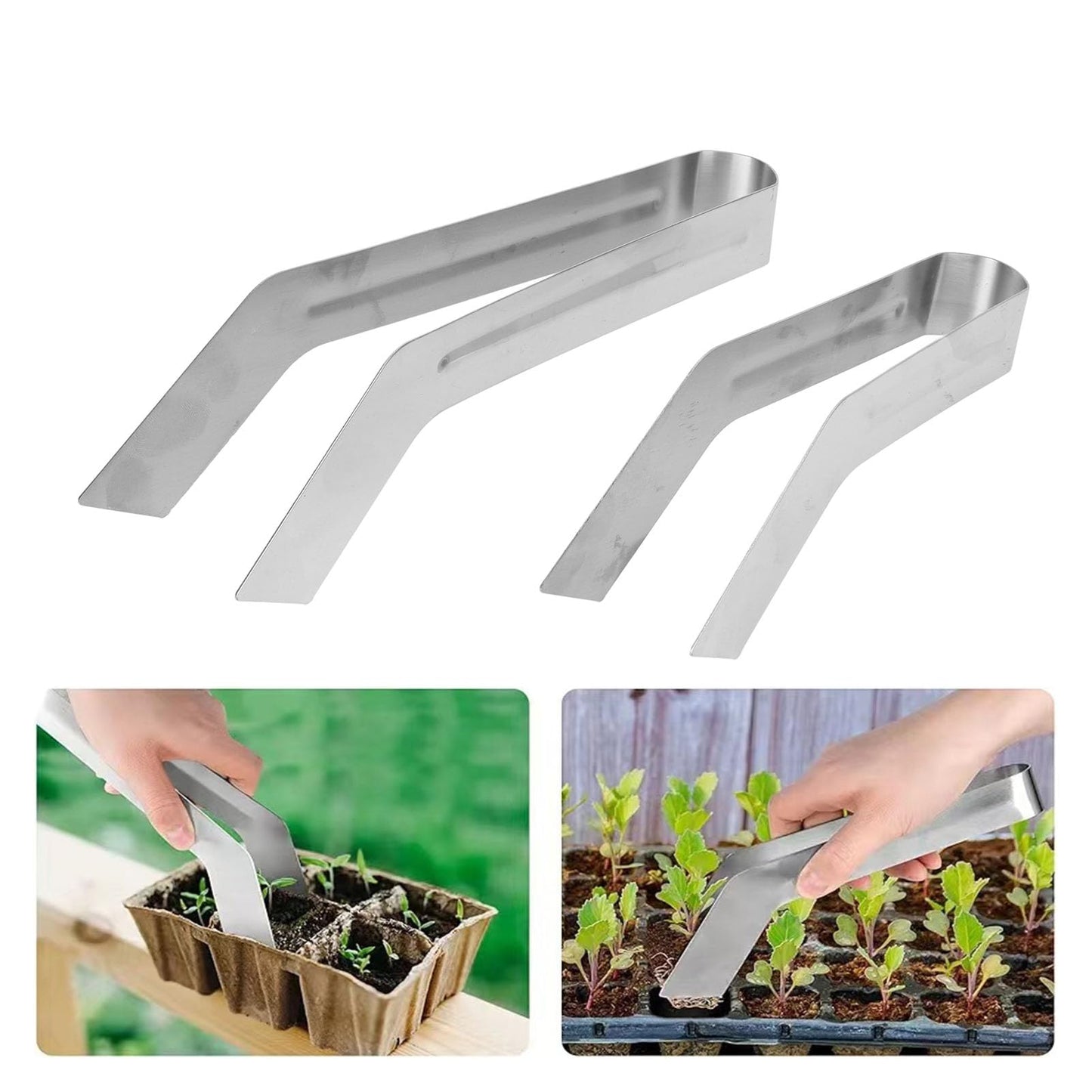 Locadence 2Pcs Seedling Transplant Tongs, Stainless Steel Gardening Plants Transplant Tong Plant, Seedling Transplanting Tool, Remove Transplant Plier for Reducing Root Damage