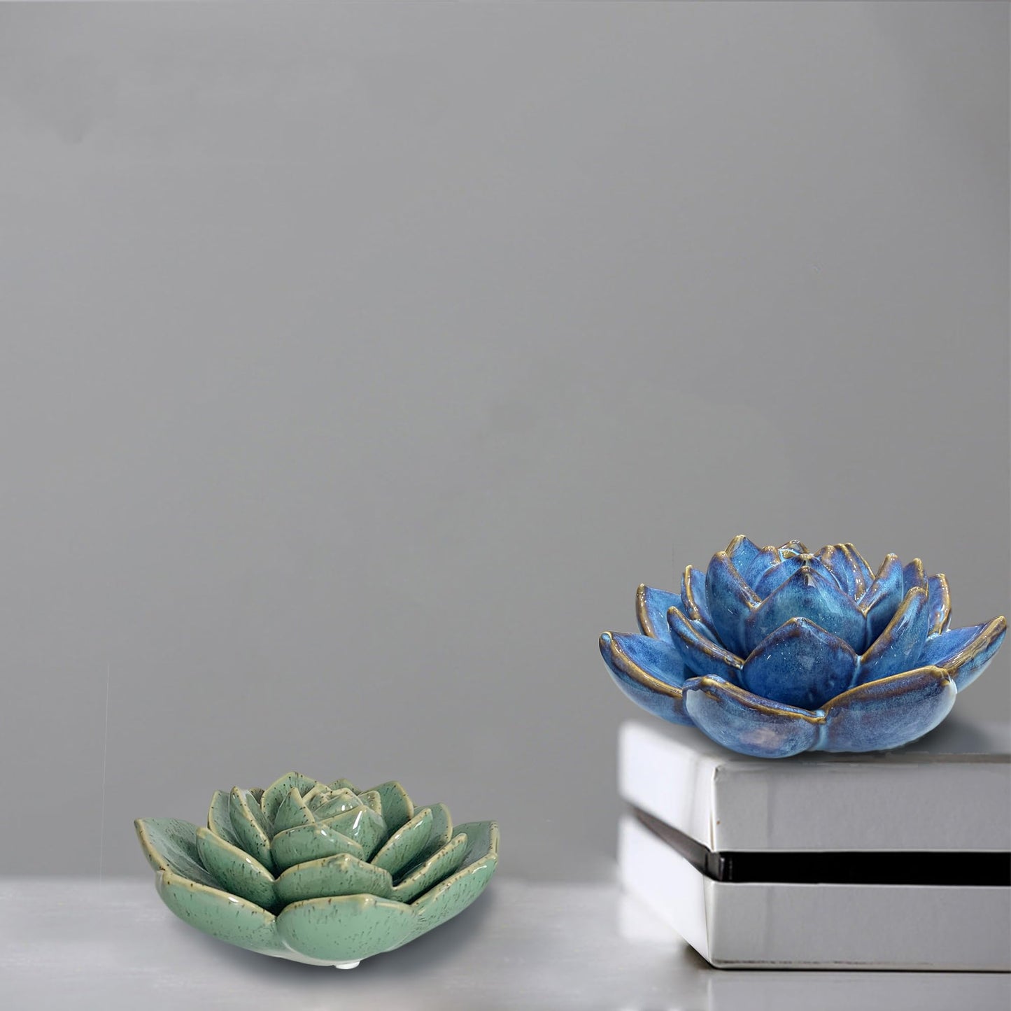 Hydrone Design Ceramic Succulent Flowers Table Top with Stable Base, 3D Handmade Tablescape Decorative (Green)
