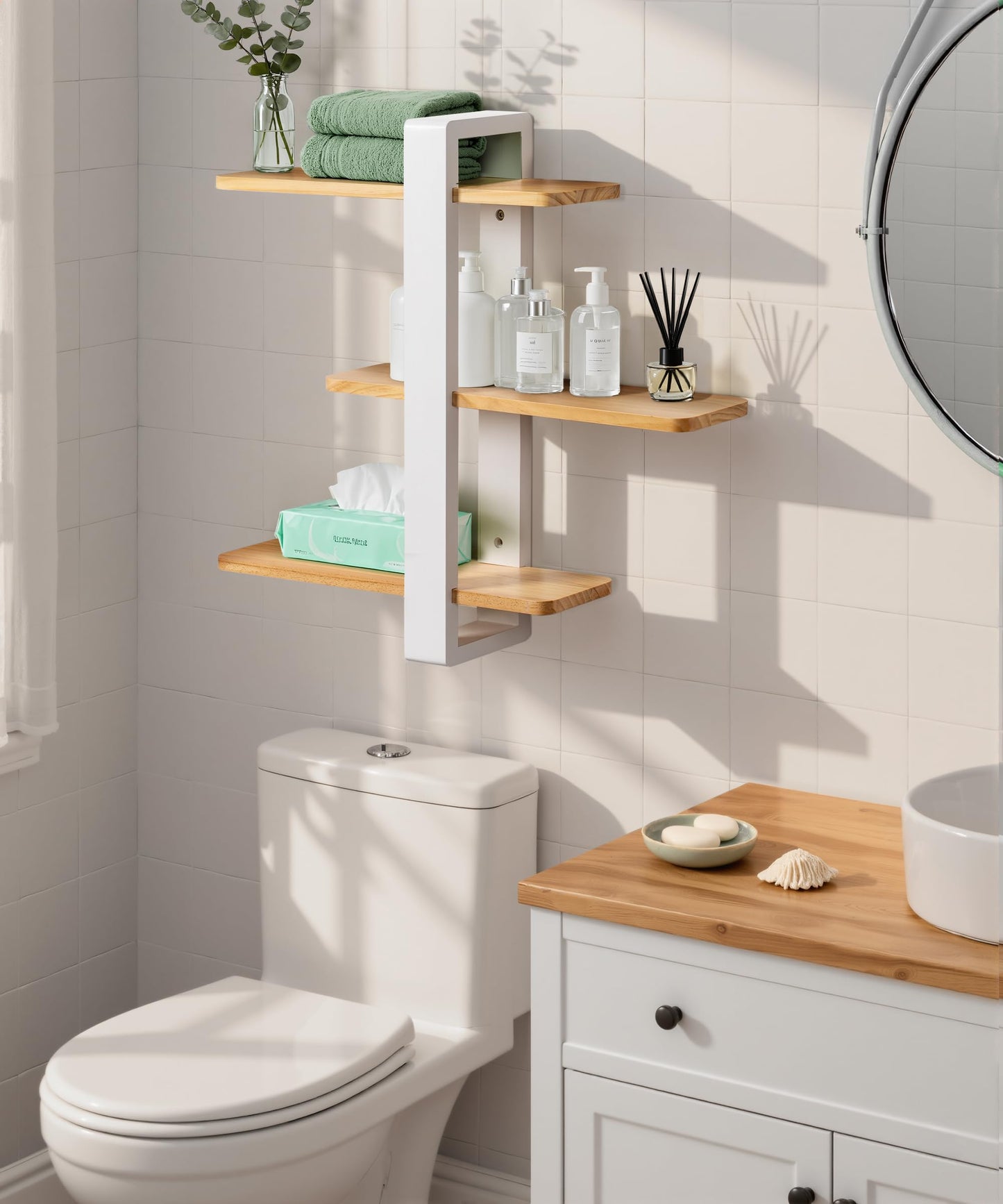 SUMGAR Floating Shelves White for Wall Mounted Shelving Unit All Pine Wood 3 Tier Large Shelf for Bedroom Living Room Office Bathroom Home Decoration Storage Plant Photo Display Modern 20in