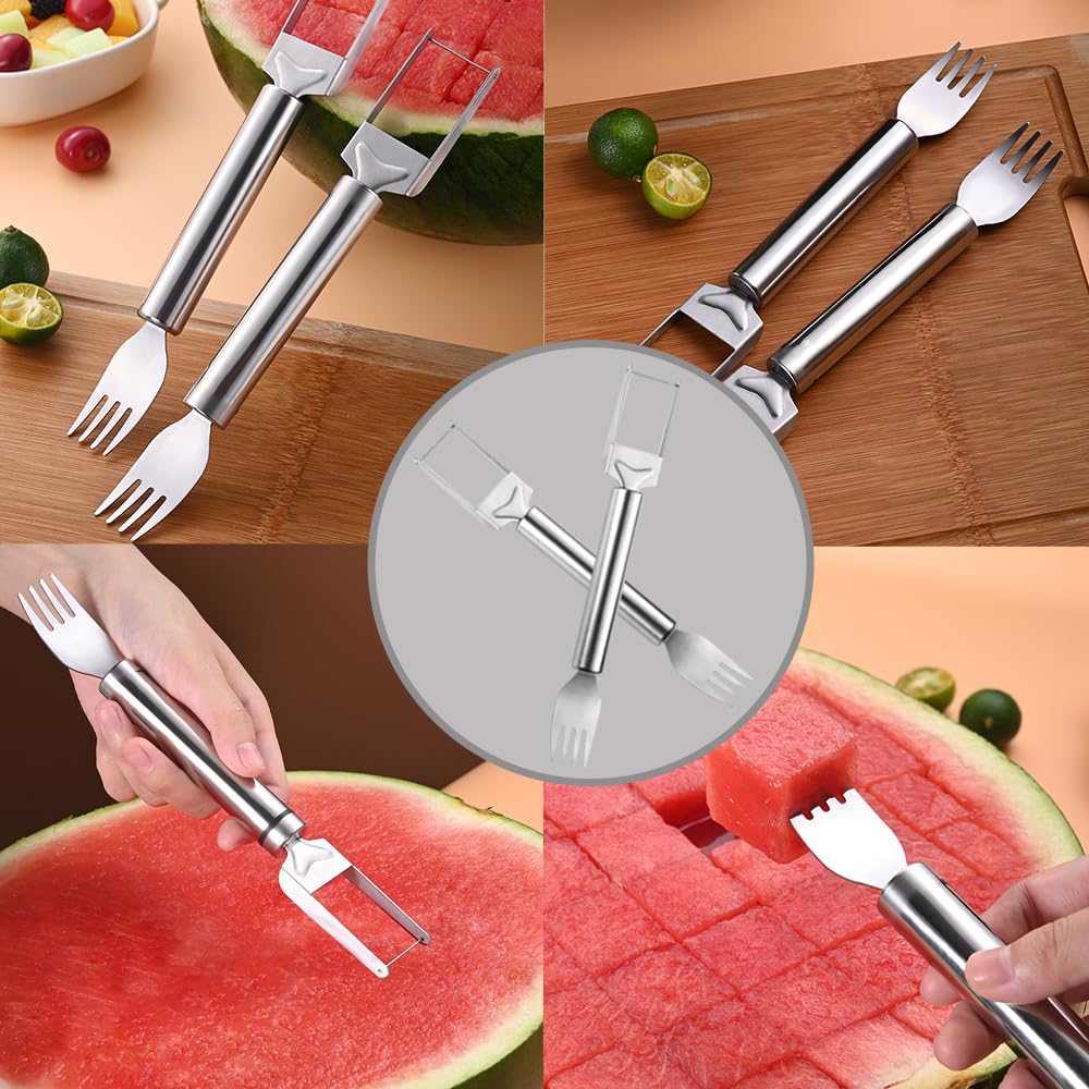 2-in-1 Stainless Steel Fruit Cutter Watermelon Cutter,2026 Watermelon Slicer Watermelon Cutters Melon Cutter Tool, Watermelon Cutting tool Stainless Steel for Kitchen (2pc)