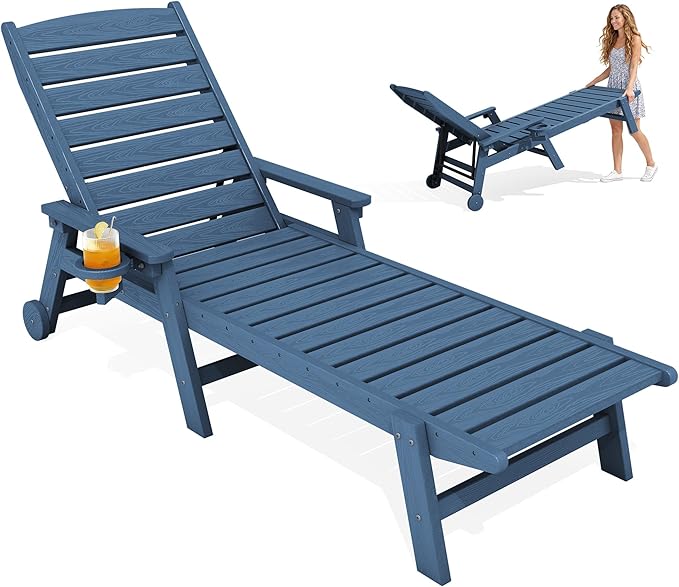 KINGYES HDPE Lounge Chair Outdoor, Patio Chaise Lounge Recliner