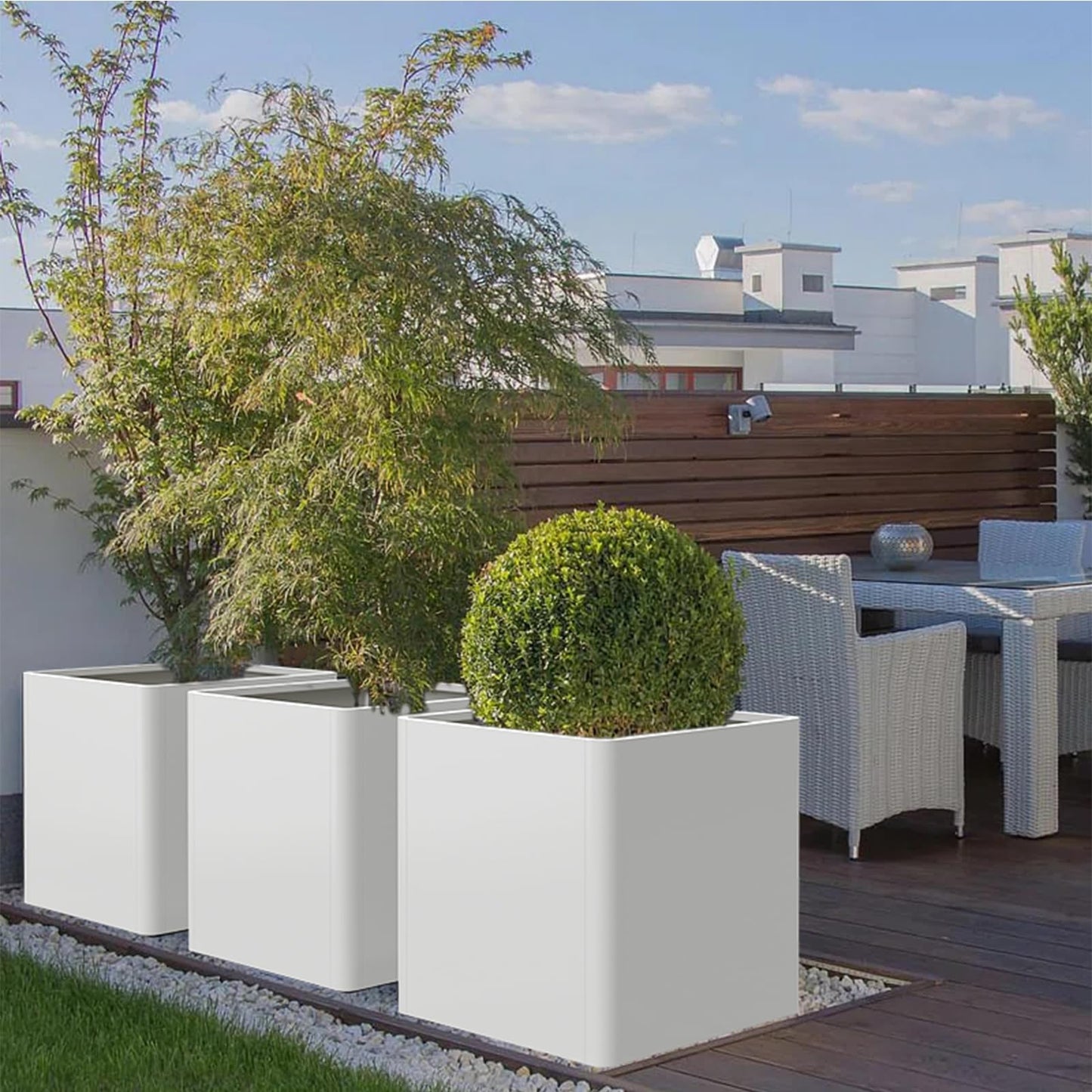 Gardenaire White Steel Square Planter 24" L x 24" W x 25" H,Cube Heavy Duty Flower Pot for Outdoor Plants with Drainage Holes,Metal Planter Box for Indoor and Outdoor All-Weather Use