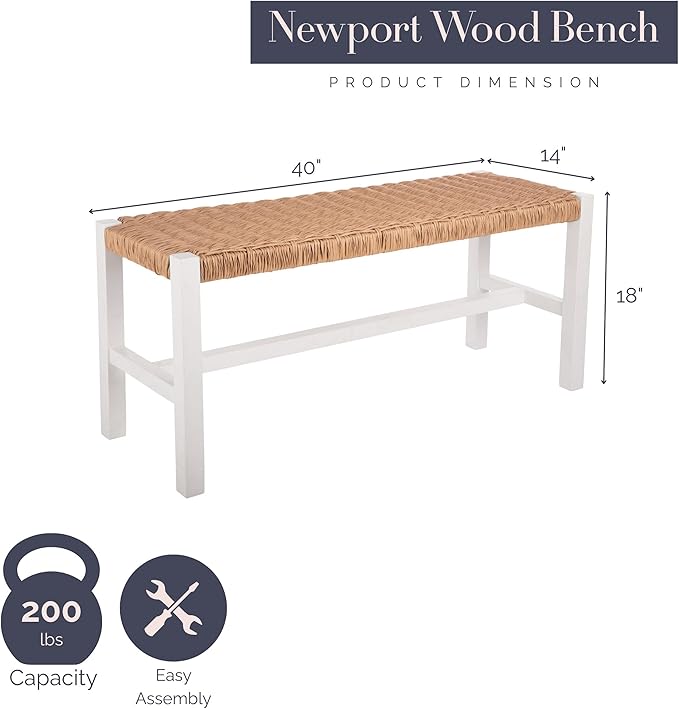 Alaterre Furniture Newport 40 Inch Solid Wood Entryway Bench