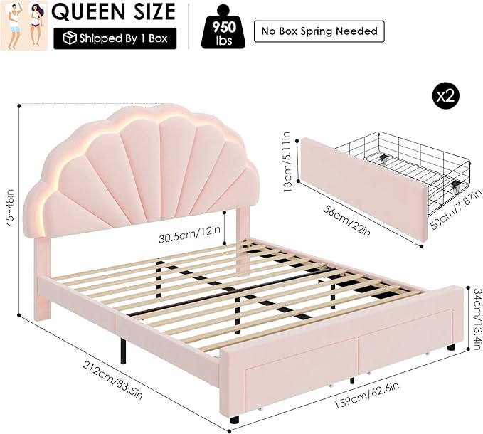 HIFIT Queen Upholstered Smart LED Bed Frame