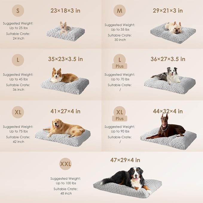 EHEYCIGA Washable XL Dog Bed for Crate 41x27 Inch, Kennel Pad for Extra Large Dogs Up to 65 lbs, Plush and Comfy Pet Sleeping Mat, Grey