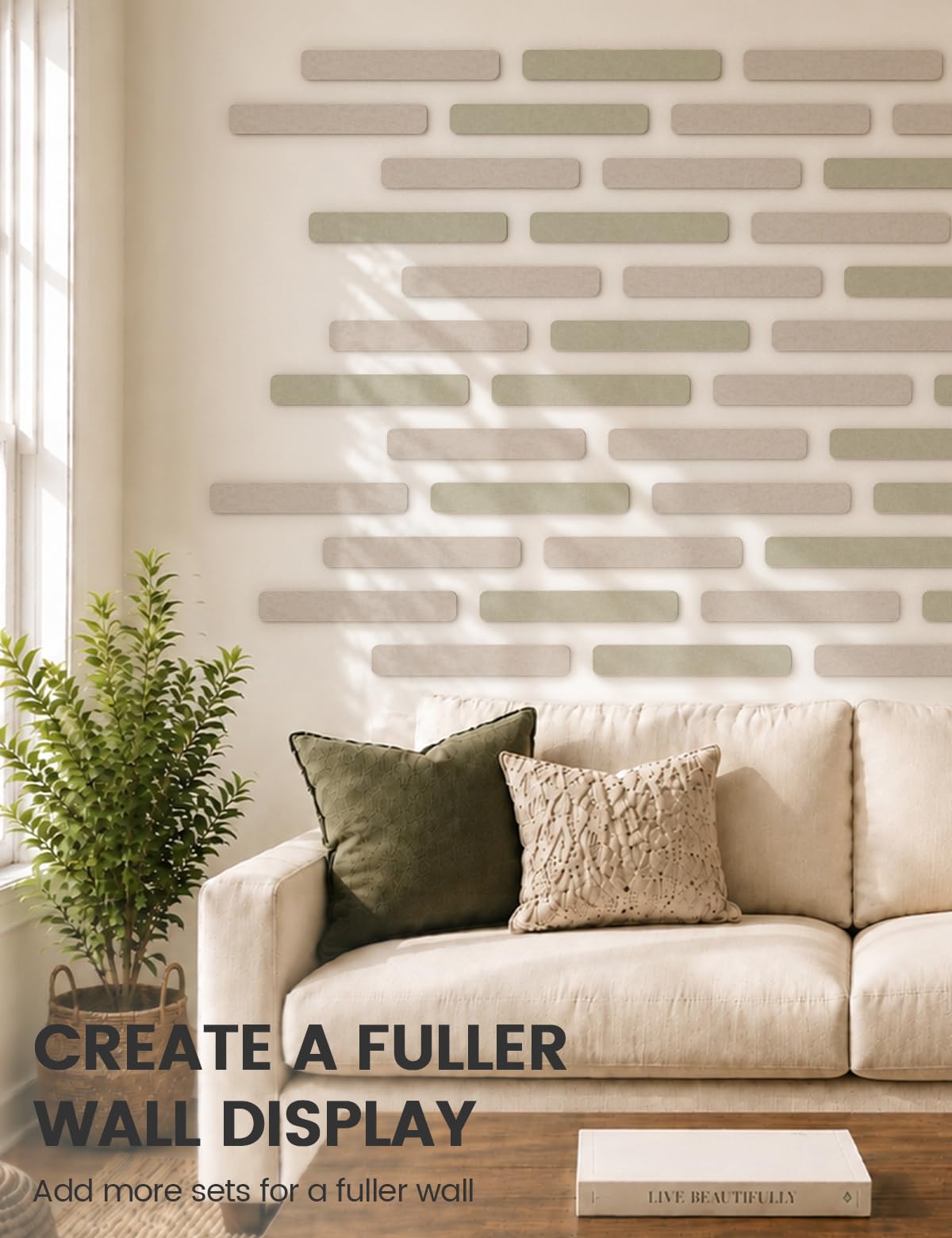 Fluxynara Cork Board Alternative Felt Strip Board 8-Pack 13"x2", Office Pin Board with 50 Push Pins, Adhesive Install for Bedroom Door & Home Office (Oatmeal)